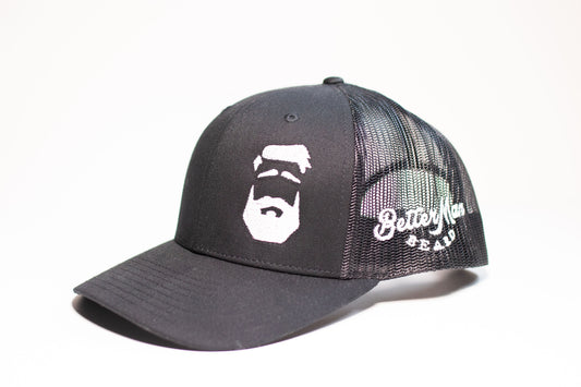 Better Man Beard Logo Hat Black Hat With White Logo
